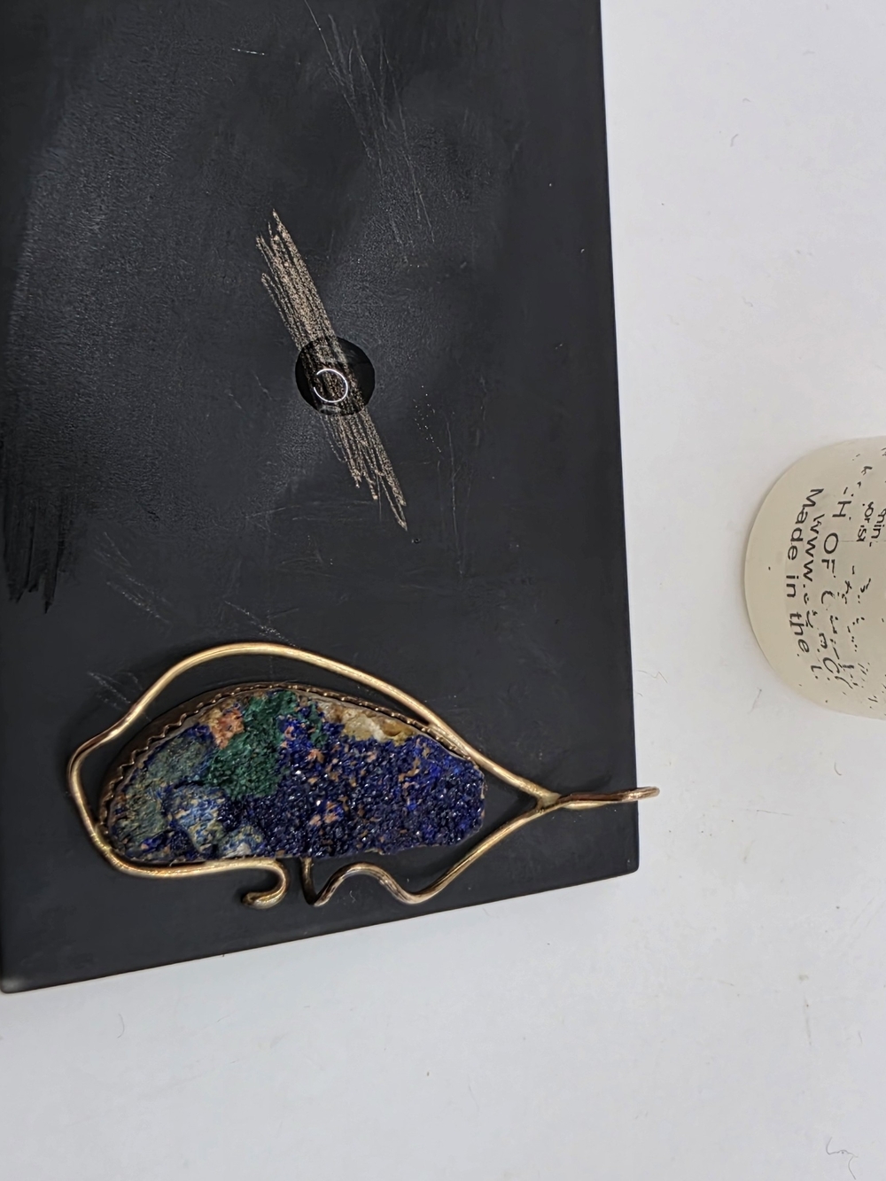 Artisan 60s-70s Handmade 10K Gold Azurite Malachite Freeform Pendant